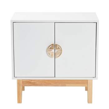 Kamana Two-Tone Wood and Metal 2 Door Storage Cabinet White/Gold/Oak Brown - Baxton Studio