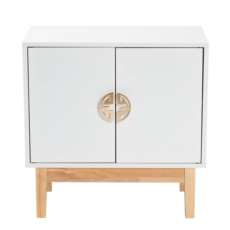Kamana Two-Tone Wood and Metal 2 Door Storage Cabinet White/Gold/Oak Brown - Baxton Studio, 1 of 12