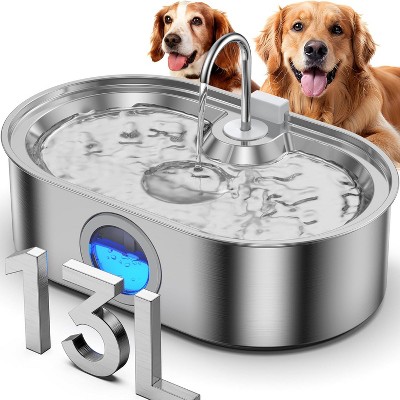3.4Gal Dog Water Fountain for Large Dogs, 13L Stainless Steel Large Pet Fountain with Deeper & Wider Drinking Area