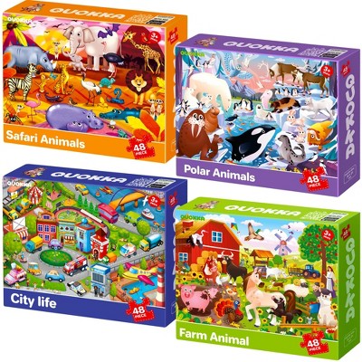Puzzles for Toddlers 3-5 - 4 x 48 Pieces Floor Puzzles for Kids Ages 2-4 - Learning Farm Animals for 4-6 - Jigsaw Game for Boy and Girl 3-5-7 Year Old