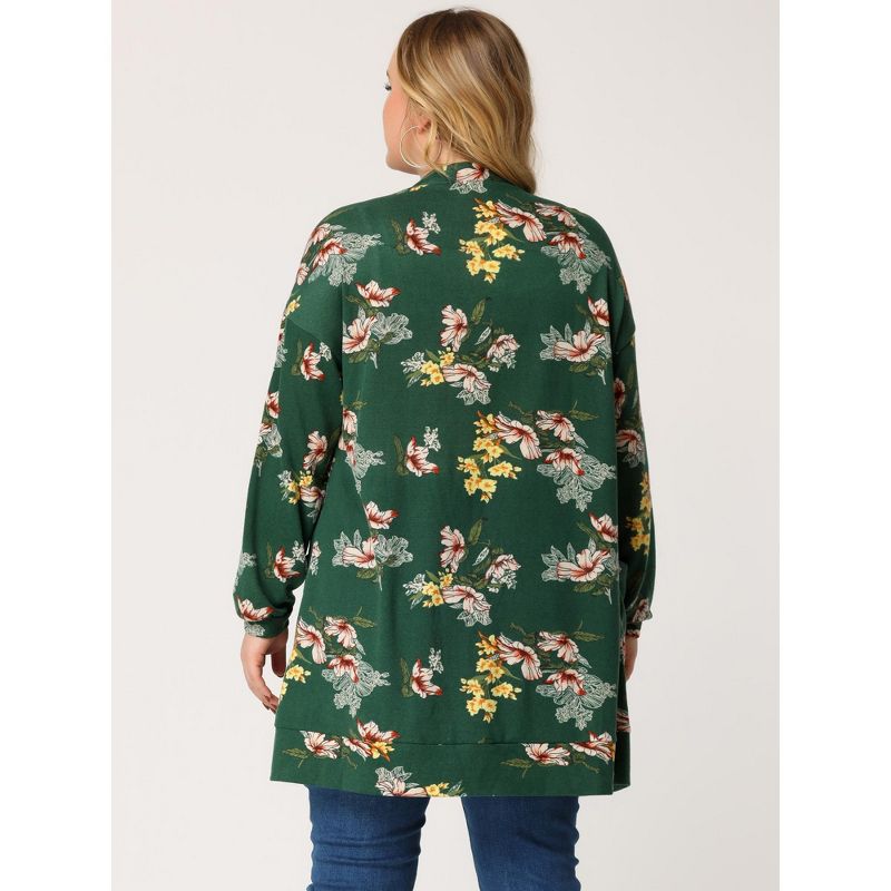 Agnes Orinda Women's Plus Size Lightweight Open Front Knit Floral Cardigan, 5 of 7
