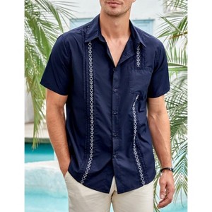 WhizMax Men's Cuban Guayabera Shirts Casual Short Sleeve Embroidery Button Down Summer Beach Shirts with Pocket - 1 of 4