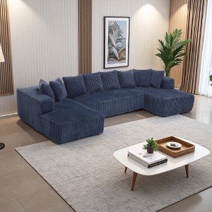 133" U-Shaped Modular Sectional Sofa, 4-Seater with 2 Chaise Lounges & 8 Pillows - 1 of 4