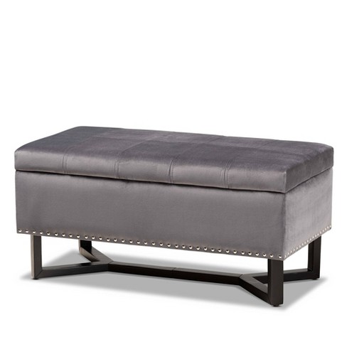 Wood Storage Ottoman Gray Velvet Baxton Studio Target