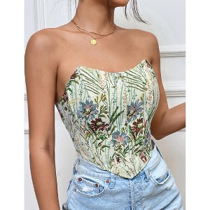 Womens Corset Bustier Top Floral Overbust Open Back Boned Going Out Tops - 1 of 4