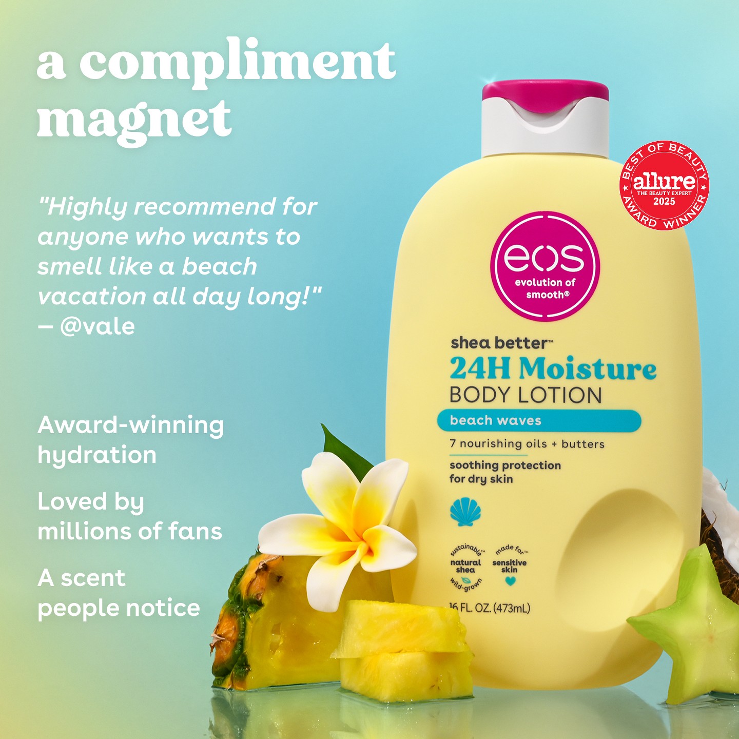 Увлажняющий лосьон для тела eos Shea Better 24H, Beach Waves, 16 fl oz — фото 3