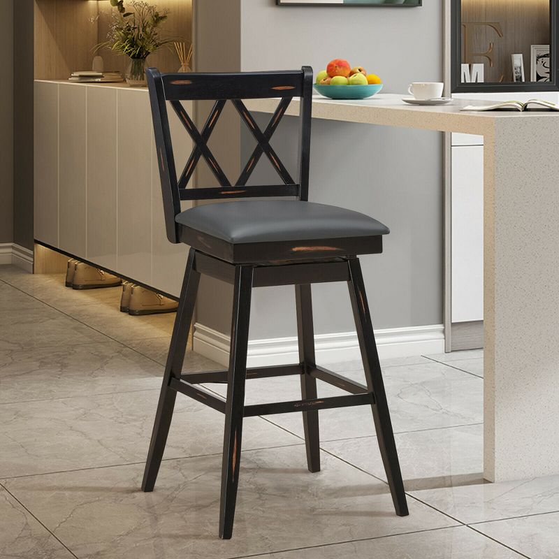 Costway Set of 2/4 Barstools Swivel Bar Height Chairs with Rubber Wood Legs Black/White, 3 of 11