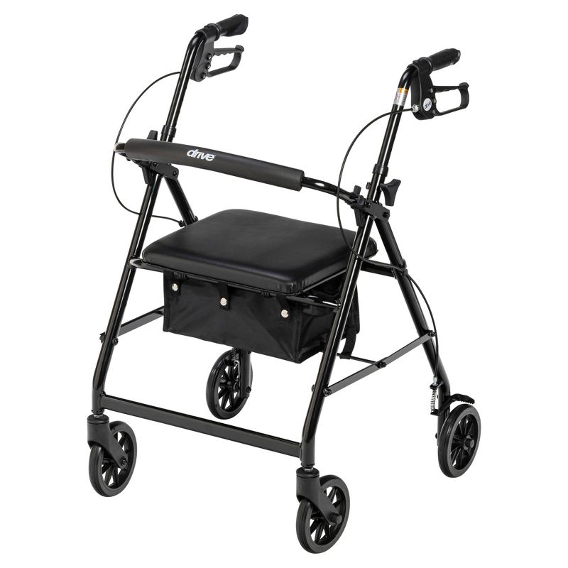 Drive Medical Walker Rollator with 6" Wheels, Fold Up Removable Back Support and Padded Seat, Black, 3 of 12