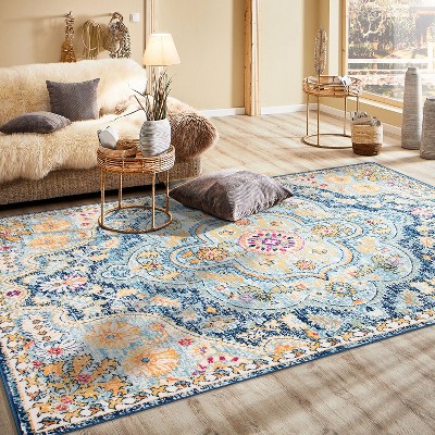 Navy Synthetic 5' x 7' Reversible Washable Area Rug