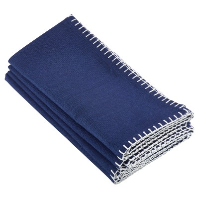 4pk Navy Blue Celena Whip Stitched Design Napkin 20" - Saro Lifestyle