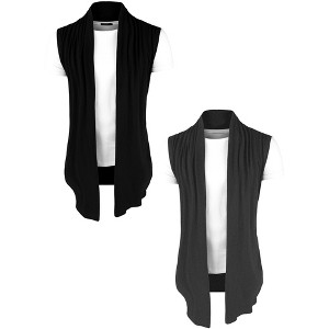 Lars Amadeus Men's Solid Ruffle Shawl Collar Cardigan Vest 2 Packs - 1 of 4