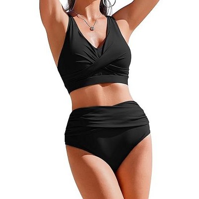 AI'MAGE Womens High Waisted Bikini Sets Tummy Control Swimsuit 2 Piece Bathing Suit Color Block Swimwear 2025 Swim Suit