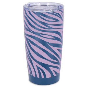Elanze Designs 20 oz Stainless Steel On the Go Insulated Travel Tumbler With Push Top Lid, Lavender Zebra Print Blue - 1 of 4