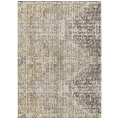 Khaki And Beige Geometric Washable Indoor Outdoor Area Rug