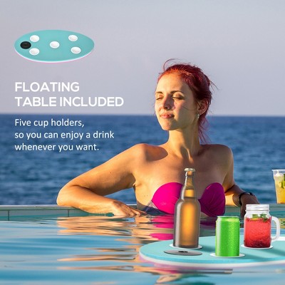 Vynxaria 12' x 5' Lily Pad Floating Mat with Cup Holders - Perfect for Pool & Lake Fun