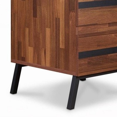 Walnut and Black Modern Rectangular Nightstand with Storage