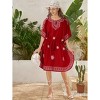 HAPPY BAY Women's House Daily Routine Evening Wear Mini Casual Caftan Short Sleeve Vacation Dressessuit Cover Ups for Women 2X-3X Red, Solid - 3 of 4
