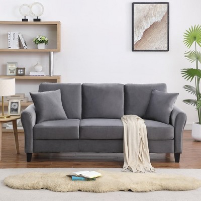 Modern Velvet Couch With 2 Pillow, 78 Inch Width Living Room Furniture,Spring Cushion Sofa Supporting 600 Pounds