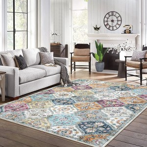 Washable Vintage Oriental Rug Non Slip Low Pile Rug Soft Throw Floor Cover Retro Foldable Indoor Carpet for Living Room Bedroom Playroom Nursery - 1 of 4