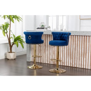 Grungis Velvet Swivel Bar Stools with Footrest Set of 2,Counter Stools with Tufted Back and Adjustable Height,Kitchen Chair for Kitchen Island - 1 of 4