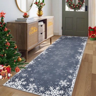 Christmas Snowflake Area Rug, Indoor Floor Carpet Washable with Non Slip Backing, Low Pile Stain Resistant Floor Mat for Living Room, Nursery