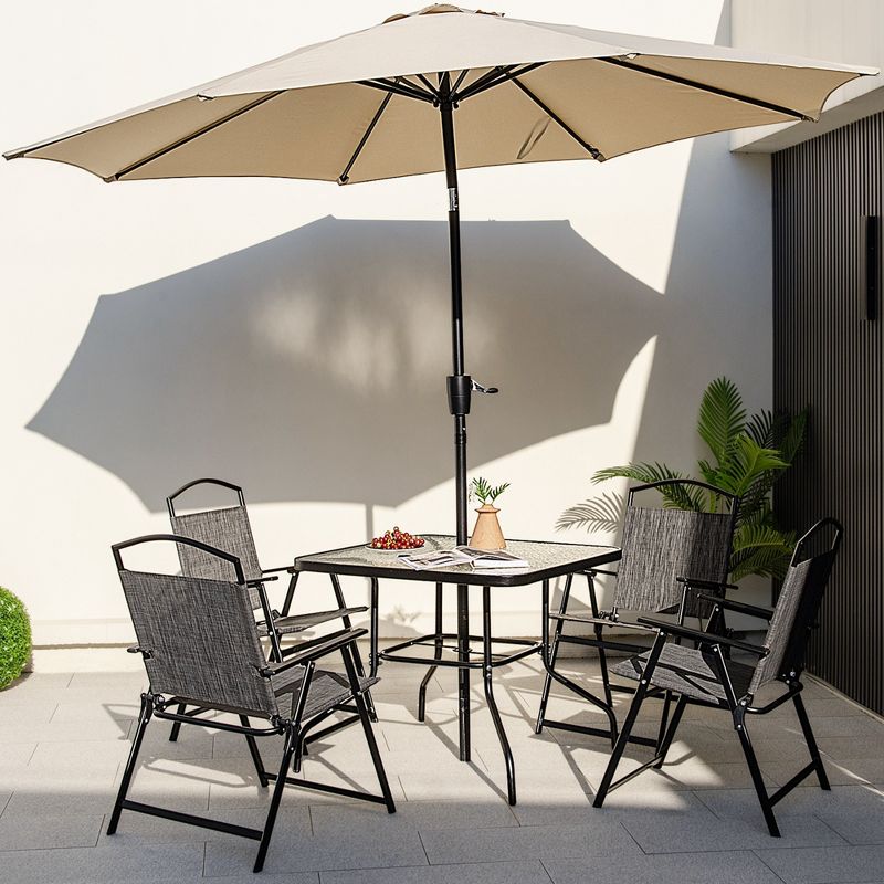 Costway 34 Inch Outdoor Dining Table Square Tempered Glass Table with 1.5" Umbrella Hole, 2 of 9
