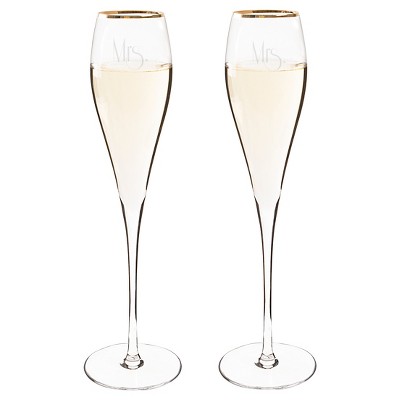 2ct Mrs. & Mrs. Gatsby Gold Rim Champagne Flutes
