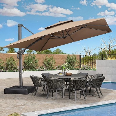 PURPLE LEAF Cantilever Outdoor Umbrella with Base Large Patio Hanging Double Top Square Offset Umbrella 360° Rotation