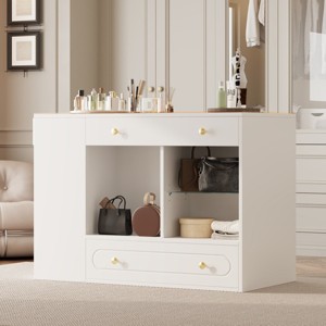 Closet Island with 6 Drawers,Modern Wardrobe Armoire Vanity Island with Glass Display Top for Cloakroom - The Pop Home - 1 of 4