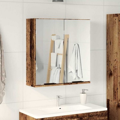 CLIHOME Modern 2 Doors Wall-Mounted Bathroom Mirror Cabinet Engineered Wood Medium Mirror