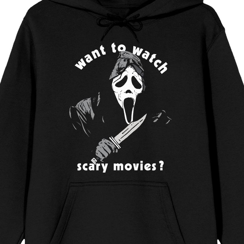 Ghostface "Want To Watch Scary Movies?" Men's Black Graphic Hoodie, 3 of 4