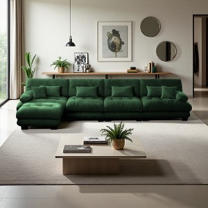 173.2" Chenille L-Shaped Modular Sectional Sofa with Bolster Armrests & Ottomans - 1 of 4