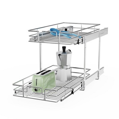 LOVMOR Individual Pull Out Cabinet Organizer (14" W x 21" D), 2 Tier Spice Rack Organizer for Cabinet, Slide Out Drawer Pantry