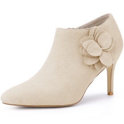 BLISSFUL STEP Flower Pointed Toe Stiletto Heels Ankle Booties for Women