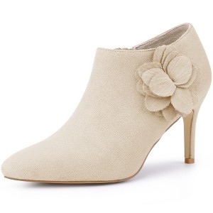 BLISSFUL STEP Flower Pointed Toe Stiletto Heels Ankle Booties for Women - 1 of 4