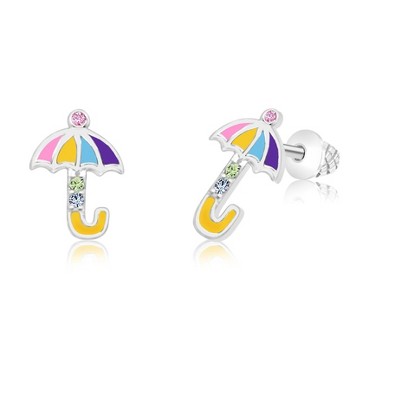Chanteur Hypoallergenic Kids Jewelry Accessories Umbrella CZ White Gold Palladium Plating Stud Earrings Surgical Titanium Posts