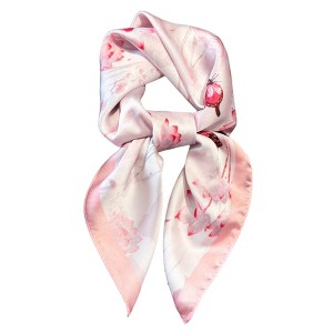 Anna-Kaci Women's Satin Square Scarf with Butterfly and Floral Print Lightweight Neck Head or Bag Accessory - 1 of 4
