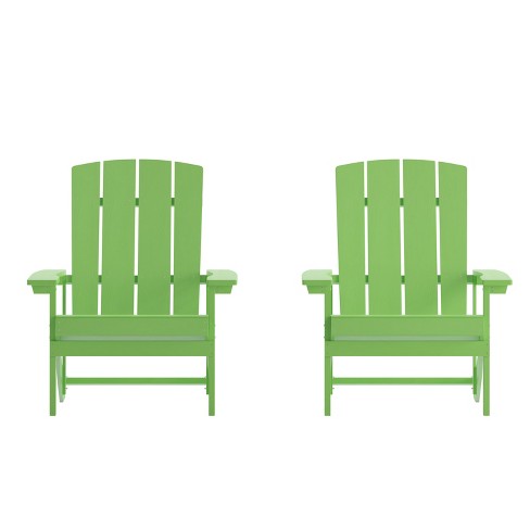 Merrick Lane Set of 2 Lime Green Adirondack Patio Chairs With Vertical Lattice Back And Weather Resistant Frame