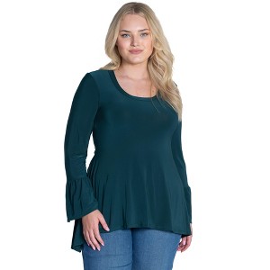 24seven Comfort Apparel Womens Long Bell Sleeve High Low Plus Size Tunic Top - 1 of 4