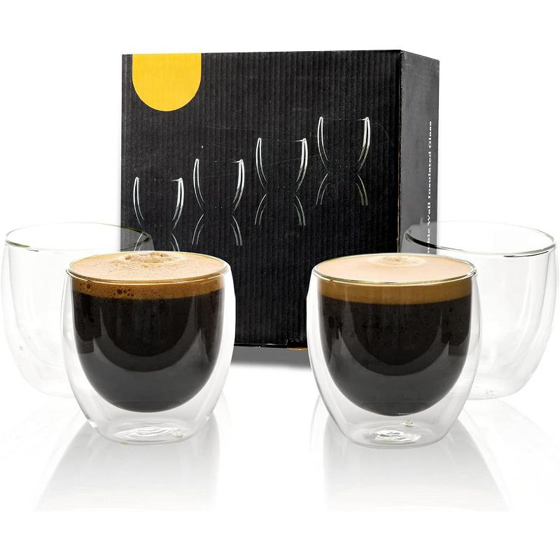 LEMONSODA Double Wall Glass Coffee Mugs Set of 4, 1 of 6