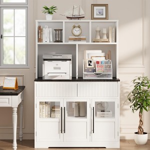 GustoWave 60'' Tall Kitchen Pantry Cabinet, Tall Pantry Storage Cabinet with Glass Doors, Drawers, Coffee Bar Table - 1 of 4