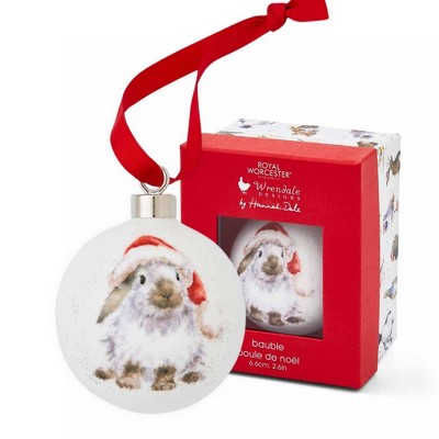 Royal Worcester Wrendale Designs Ho Ho Ho Bauble (Rabbit) - 2.6 Inch