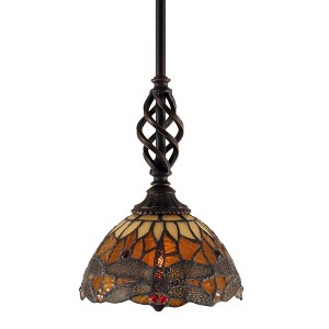 Toltec Lighting Elegante 1 - Light Pendant in  Dark Granite with 7" Amber Dragonfly Art Glass Shade - 1 of 1
