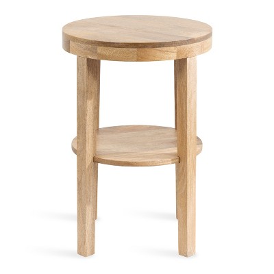 Natural Mango Wood Round Two-Tier Side Table, 16x16x24