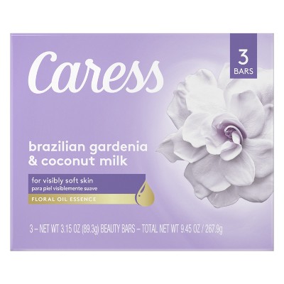 Caress Beauty Bar Soap Brazilian Gardenia & Coconut Milk, 3.15 oz, 3 Bars