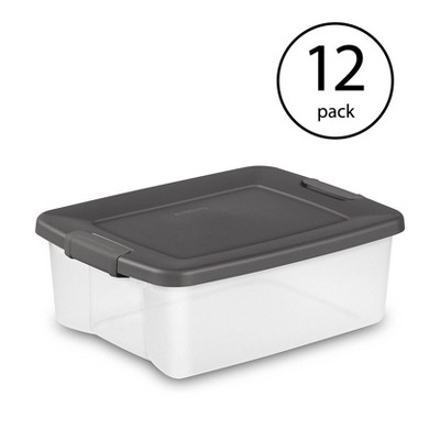 Sterilite 25 Quart Shelf Tote with Flat Gray Lid and Platinum Latches (12 Pack)