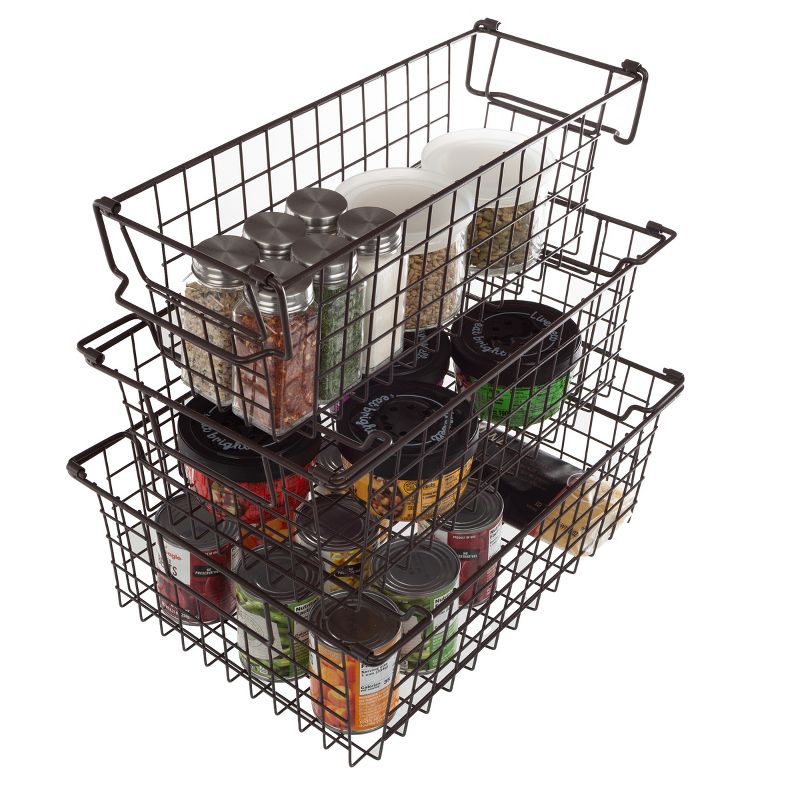 Home-Complete Set of 3 Wire Storage Bins - Shelf Organizers for Toy, Kitchen, Closet, and Bathroom, 1 of 11