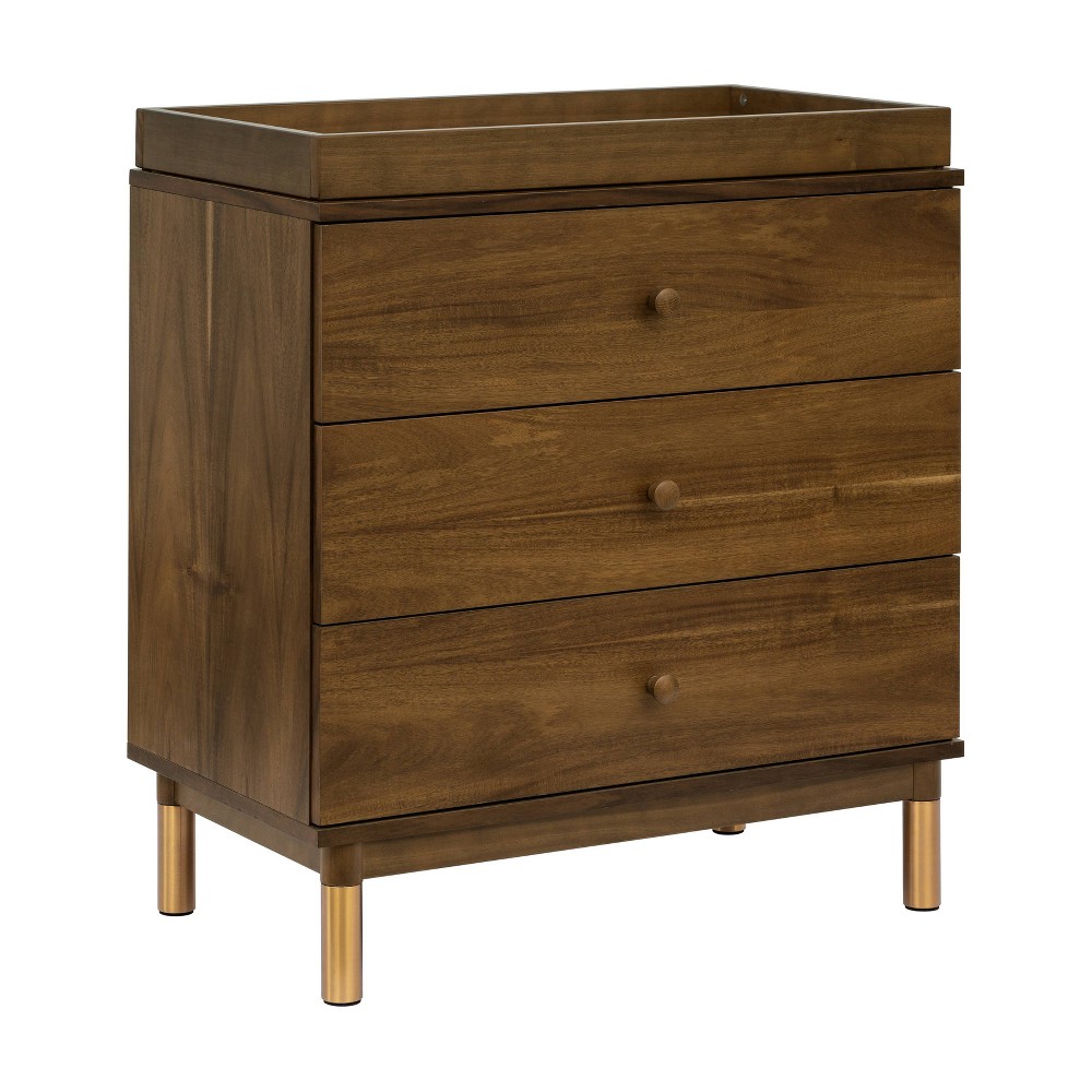 Babyletto Gelato 3-Drawer Changer Dresser with Removable Changing Tray - Natural Walnut/Gold Feet -  88474825