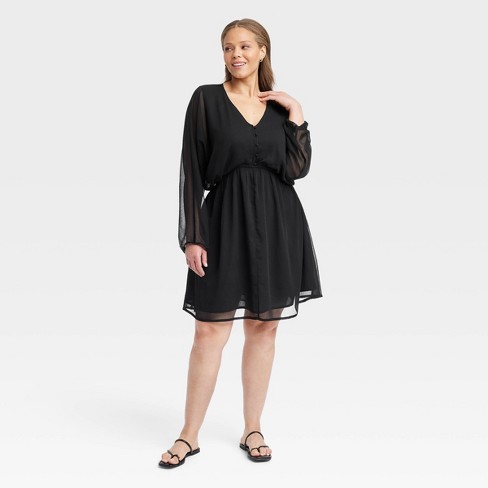 Women's Balloon Sleeve Mini Dress - A New Day™ Black 1X