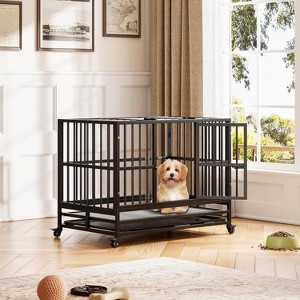 COZONY 37 Inch Heavy Duty Metal Dog Crate Double Door Folding Pet Cage with Wheels and Removable Tray - 1 of 4